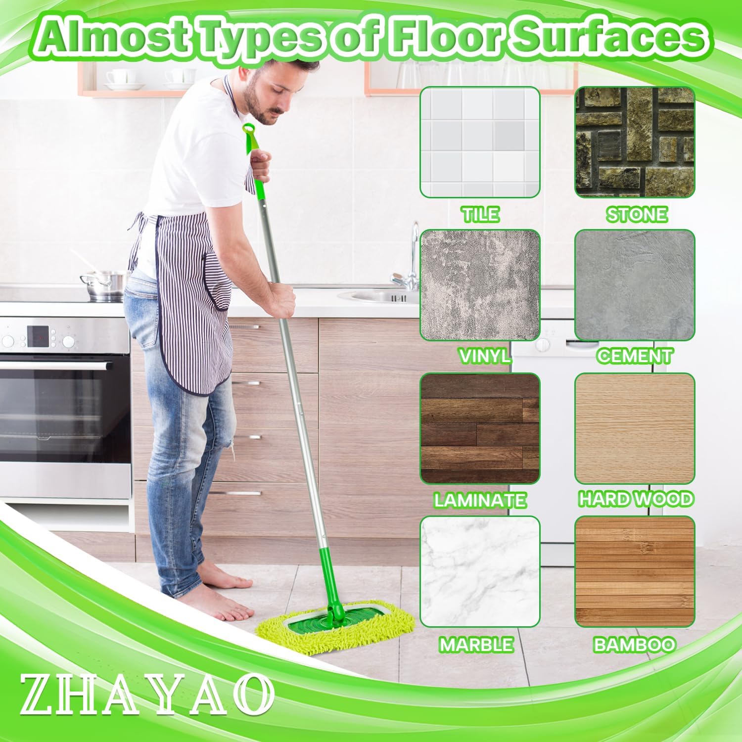 Reusable 100% Chenille Mop Pads Compatible with Swiffer Sweeper, Wet and Dry Flat mop Cover, 3 Pack Washable Pads for Surface/Hardwood Floor Cleaning (Mop is Not Included)