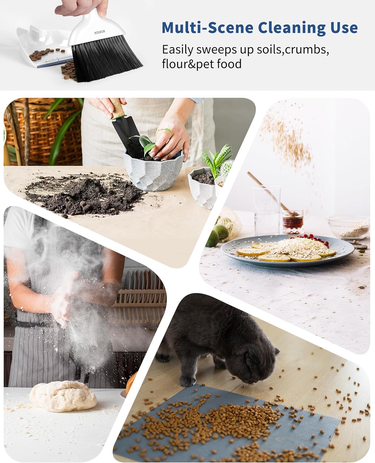 Mini Broom and Dustpan Set for Cleaning, Compact Desktop Dustpan with Brush for Kitchen Counter, Office, Car, Navy Blue, 1 Pack