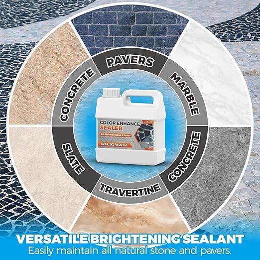 32oz Wet Look Color Enhancer Sealer for Outdoor, High Gloss Wet Look Stone Sealer Provides a Long-Lasting Shine to Stone Slabs, Provides Natural Color Enhancement for Tiles, Floors, Pavers, Concrete