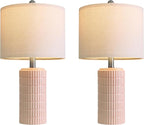PoKat 20.75" Pink Ceramic Table Lamps Set of 2, Small Modern Bedroom Lamps for Girls Room, Bedside Lamps for Night Stands, Cute Lamps for Living Room Decor, Nightstands Desk Lamp, Light Pink