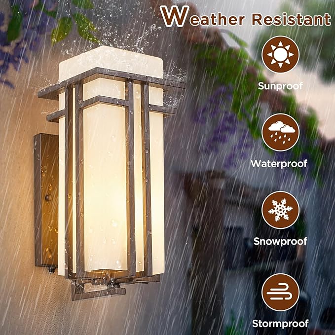 15.35" H Matte Brown Outdoor Wall Light Large Outdoor Wall Lantern Oil Rubbed Bronze Exterior Light Fixture Waterproof Metal with Frosted Glass Sconce Light for Porch Garage Front Door, Brown (Large)