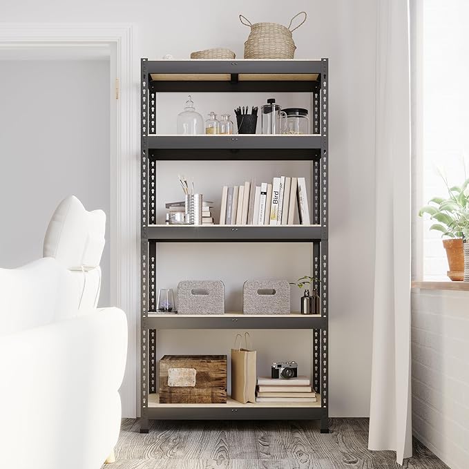 2 Packs 35.5" W x 16" D x 71" H Adjustable Garage Storage Shelves - 5-Shelf Heavy Duty Shelving Unit, Metal Utility Storage Organizer Racks for Warehouse Pantry Closet Kitchen, Black