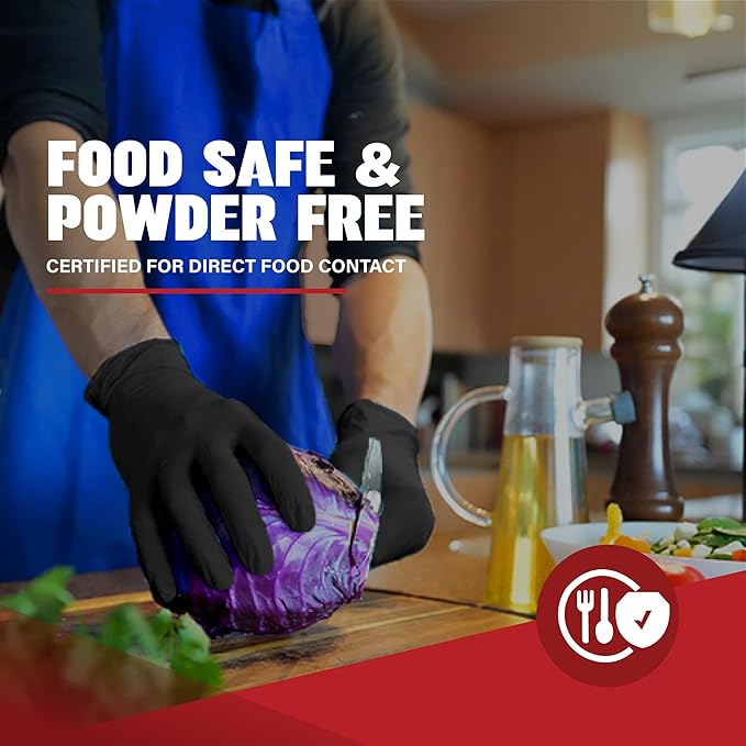 Synsafe 4 Mil - Black Nitrile Exam Gloves –Disposable Latex Free & Powder Free – Extra Strong, Rubber Gloves – First Aid Kit, Medical, EMT, Cleaning, Cooking | Pack of (100 ct)