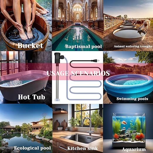 2000W Immersion Water Heater for Hot Tub & Pool – Portable Electric Submersible Heater with Temp Control, Auto Shut-Off, and WiFi Timer for Above Ground Pool, Swimming pool, Bathtub, and Spa