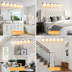 6 Light Modern Bathroom Light Fixtures Over Mirror, Chrome Vanity Lights for Bathroom Wall Sconces with Milky White Glass Shades, E26 Socket (Bulbs Not Included)