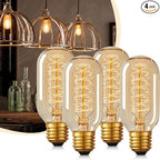 DORESshop Edison Bulbs [4 Pack], 60 Watt Light Bulbs, Incandescent Light Bulbs, T45, 110-130 Volts, E26 Bulb, Spiral Filament Lightbulbs, Dimmable Decorative Light Bulbs, Amber Glass, Warm White
