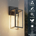 Kalium Porch Lights Outdoor Wall Light Fixture 2pcs, Matte Black, Wall Sconce 12.4 in, Toughened Frame, Clear Glass Shade, Waterproof Lanterns, Suitable for Patio, Exterior, Front, Door, Entryway