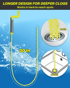 Drain Clog Remover Tool, 30 Inch Sink Snake Hair Clog Remover with Rotating Handle and 7 Wand Spares, Anti-Break Nylon Drain Hair Remover Plumbing Snake, Unclog Drain Quickly and Easily-7 Pack