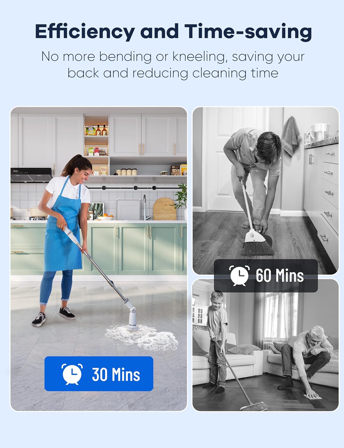 Electric Spin Scrubber,Floor Power Scrubber with Long Handle Dual Speeds,Cleaning Brush Cordless,Shower Scrubber Scrub Brush with 3 Adjustable Angles,8 Brush Heads for Bathroom Tile