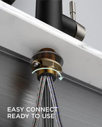 FORIOUS Kitchen Faucet with Pull Down Sprayer, Stainless Steel Commercial Single Handle Classic Spring Pull Out Sink Faucet for Pot Filler, Farmhouse Camper Bar Laundry Room, Black Brushed