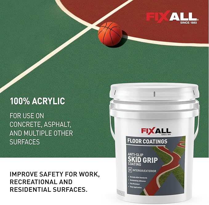 FIXALL Skid Grip Anti-Slip Coating, 5 Gallons, Crimson, Exceeds ADA Standards, Ideal for Safety Areas, Slip-Resistant Pavement, Cement & Concrete Paint