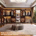 Closet System - 5FT Small Closet System with Drawers, 60" Closet Organizer System with Reversible Hanging Shelving, Closet Systems for Small/Walk-in Closets, Black Walnut