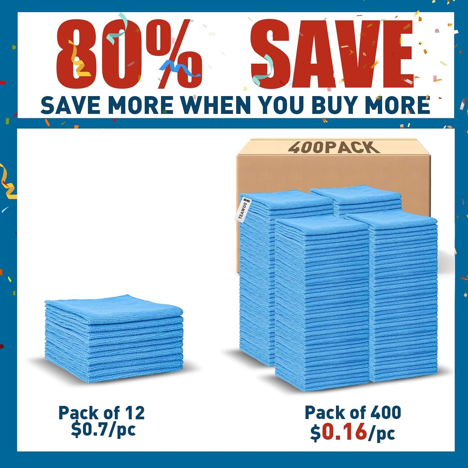 Microfiber Towels Bulk-400 Pack, Cleaning Cloths, Microfiber Towels for Cars, Cleaning Rags Blue (12x12 inches)