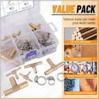 KOOTANS 18PCS Brass Hose Barb Fittings Barb Tee T-Fitting 3 Way Union Kit 1/8″ 3/16" 1/4" 5/16" 3/8" 1/2" Barbed Air Hose Fittings with 30pcs Pipe Clamps for Water Fuel Air Line Connector Fitting