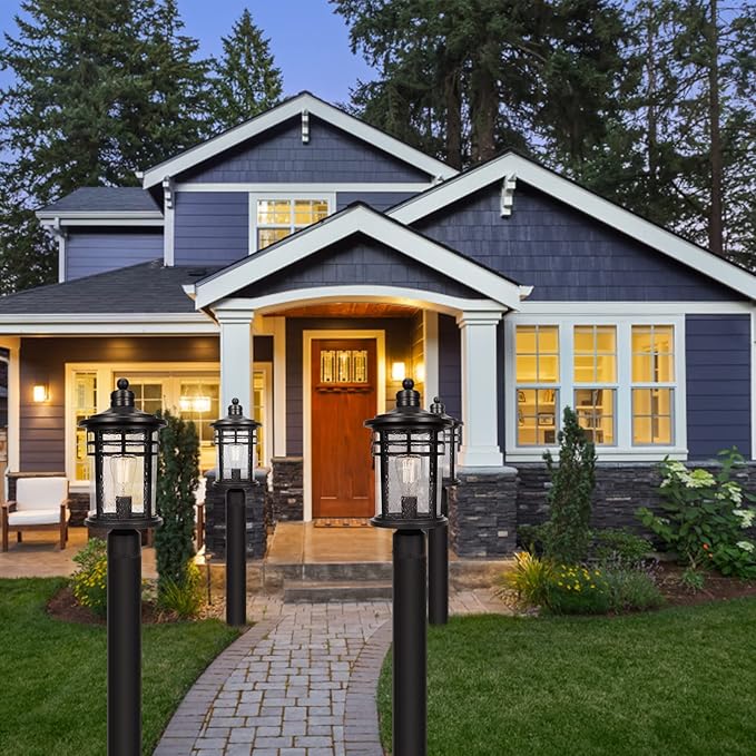 Darkaway Large Outdoor Post Lights Lamp Posts Outdoor Lighting, 17inch Aluminum Post Lights Waterproof Outdoor Light Fixtures with Glass, Light Posts for Outside Patio Yard (Large, Black)