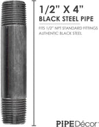 PIPE DÉCOR 1/2” x 4” Malleable Cast Iron Pipe Nipple, Pre Cut Connectors, Industrial Steel Grey Fits Standard Half Inch Black Threaded Pipes Nipples and Fittings, Build Vintage DIY Furniture, 10 Pack