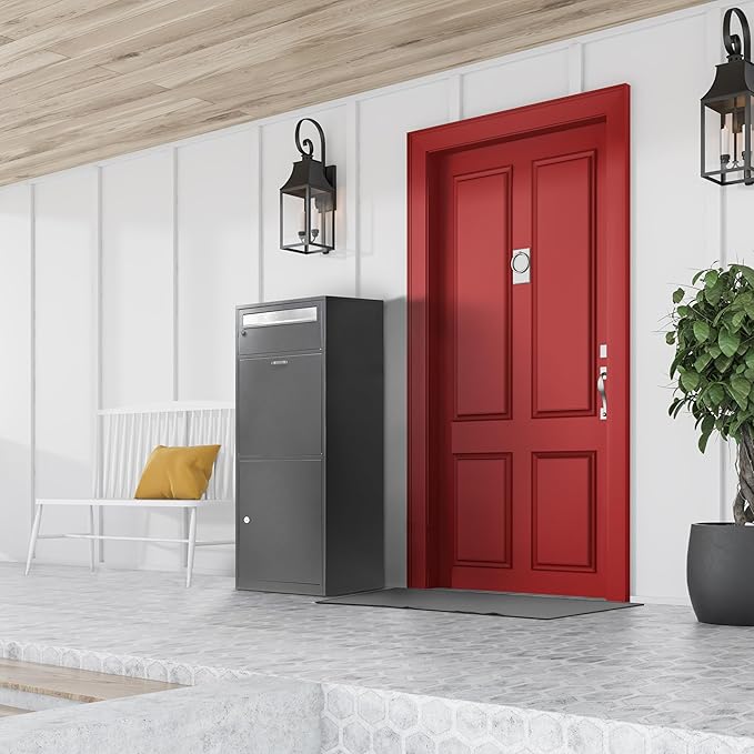 Barska Large Package Delivery Parcel Mail Steel Drop Box for Porch with Advanced Push Lock, Mail Slot & Anti-Theft Drop Slot