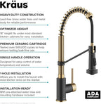 KRAUS Bolden Commercial Style 2-Function Single Handle Pull Down Kitchen Faucet in Brushed Brass/Matte Black, KPF-1610BBMB