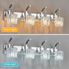 Modern Bathroom Vanity Light, 4-Light Chrome Wall Sconce with Crystal Accents, Over Mirror Bathroom Lighting Fixture, 32.67" Long Dimmable Vanity Lamp for Makeup, Easy Installation