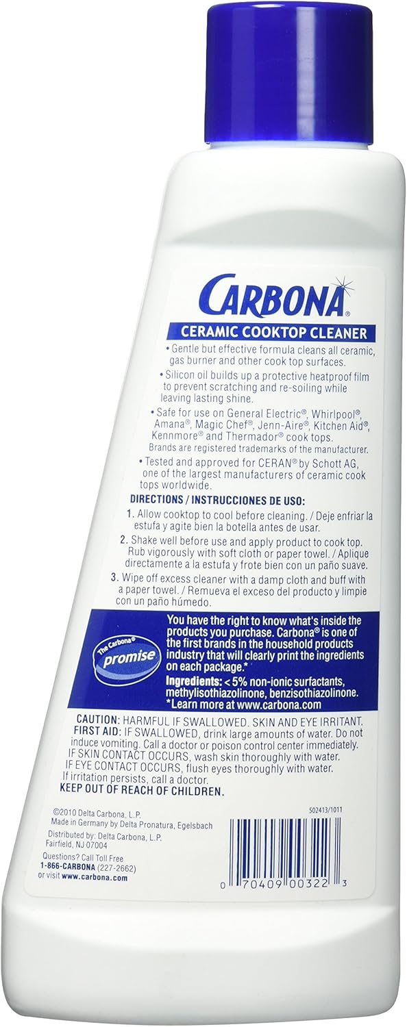 Carbona Ceramic Cooktop Cleaner | Grease & Burnt-On Food Remover | Non-Abrasive Formula | 16.8 Fl Oz, 1 Pack