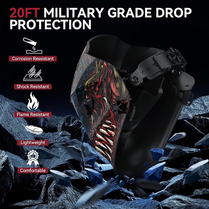 ARCCAPTAIN Welding Helmet Auto Darkening, 1/1/1/1 True Color Welding Hood, 4 Arc Sensor 1/25000s Response Time Solar Powered Weld Hood Helmet, Alien