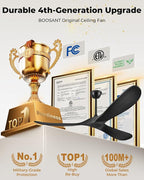 52" Ceiling Fans Without Lights, Solid Wood Ceiling Fan with Remote Control and DC Motor, Ceiling Fan no Light with 3 Blades, Indoor Outdoor Ceiling Fans for Patios, Bedroom- Matte Black