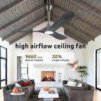 52 inch Ceiling Fans with Lights Solid Wood Outdoor Smart Ceiling Fan for Patio with Alexa/Tuya App, 3 Gray Propeller Blades, High CFM Ceiling Fan for Living Room Bedroom Gazebo, ETL Listed