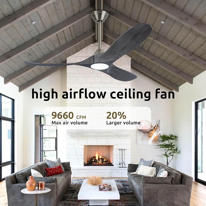 52 inch Ceiling Fans with Lights Solid Wood Outdoor Smart Ceiling Fan for Patio with Alexa/Tuya App, 3 Gray Propeller Blades, High CFM Ceiling Fan for Living Room Bedroom Gazebo, ETL Listed