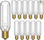 12 Pack - T6 Tubular Light Bulb - Clear 25 Watt - E12 Candelabra Base Dimmable - Warm White Light 180 Lumens E12 Candelabra Base