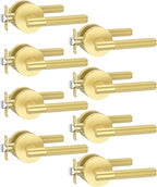 Asidrama 8 Pack Privacy Gold Door Handles, Door Lever with Door Knobs Indoor for Bedroom or Bathroom, Heavy Duty Brushed Gold Door Handles Interior with Locks for Left Right Sided Doors