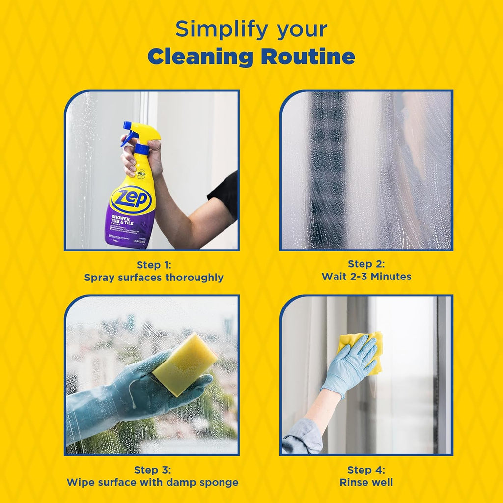 Zep Shower Tub and Tile Cleaner - 32 oz (Case of 12) - ZUSTT32PF - An Acidic, Scrub Free Formula To Dissolve Many Common Water-Related Bathroom Stains