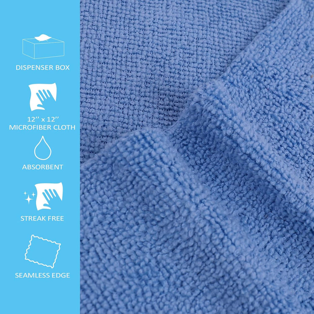 Tricol Clean Profesional Resuable Lint Free Microfiber Edgeless Cleaning Cloth 50PK Cleaning Rags,Absorbent Microfiber Wipes in Dispenser Box for Housekeeping, Car Cleaning (12 * 12 Inches) (blue1)