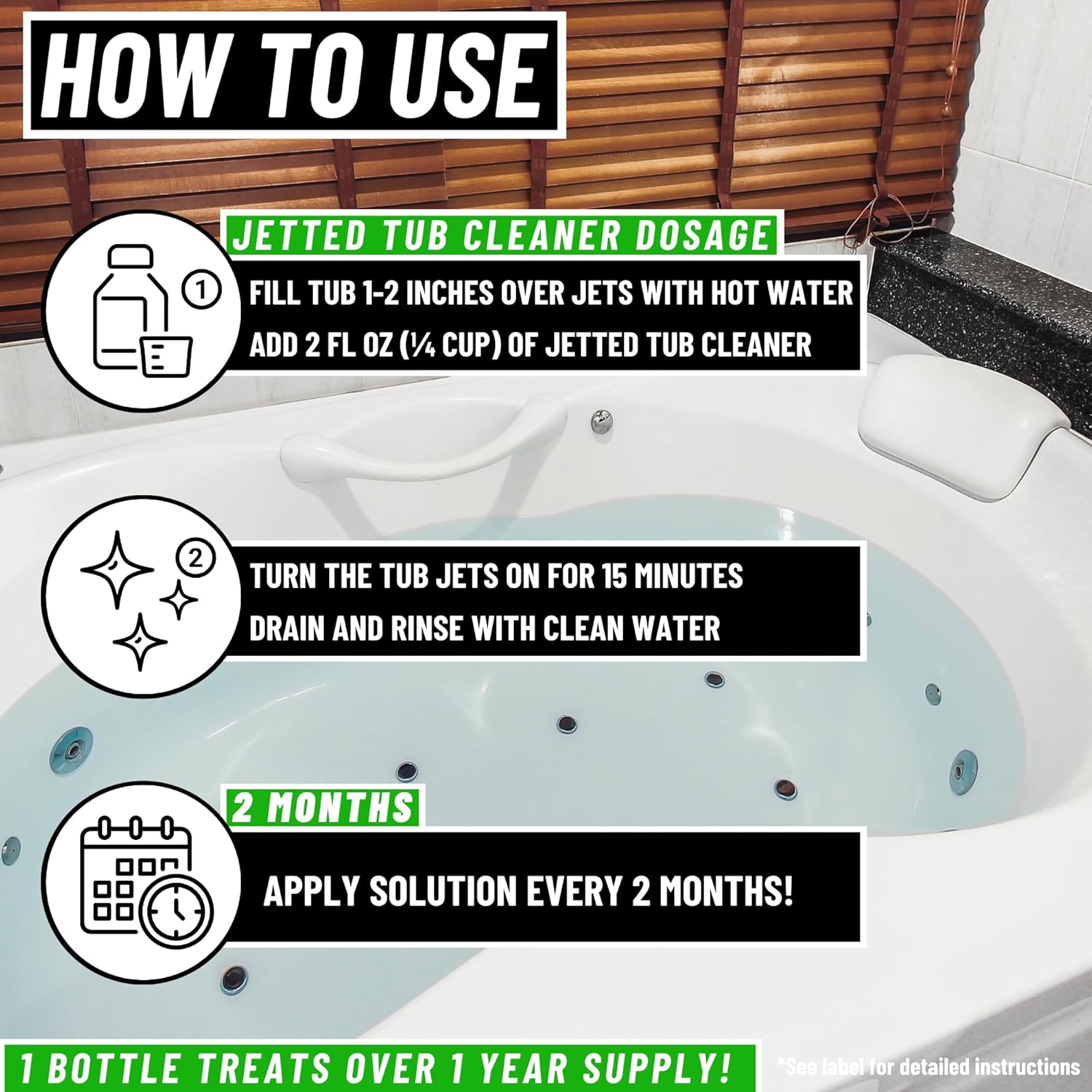 Jetted Tub Cleaner For Bathtub Jets - Whirlpool & Jacuzzi Tubs, Fast Acting, Best Spa Cleaner Chemical For The Jets And The Tubes, Pro Grade Heavy Duty, Made In USA, 16 oz