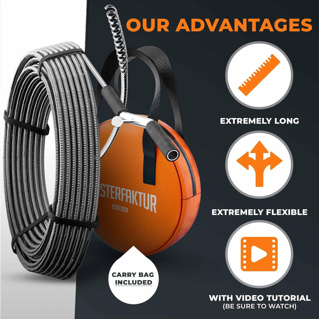 drain snake 3.0 [50 FT] - extremely long - Ideal plumbing snake for heavy & deep blockages - The drain auger for real do-it-yourselfers! (50 FT - 3/8 inch)