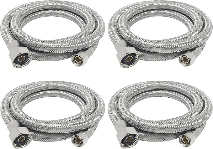 [4-Pack] PROCURU 48" (4Ft) Faucet Supply Line Connector, 3/8"C x 1/2"F Braided Stainless Steel (9SF48-4P)