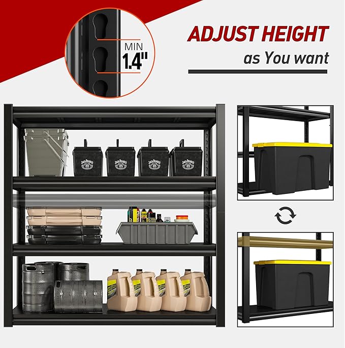 Raybee 40" Wide Heavy Duty Garage Storage Shelves, 3 Pack, Adjustable 4 Tier Metal Shelves for Warehouse, Pantry, Kitchen, 40" W x19 D x57 H, Black