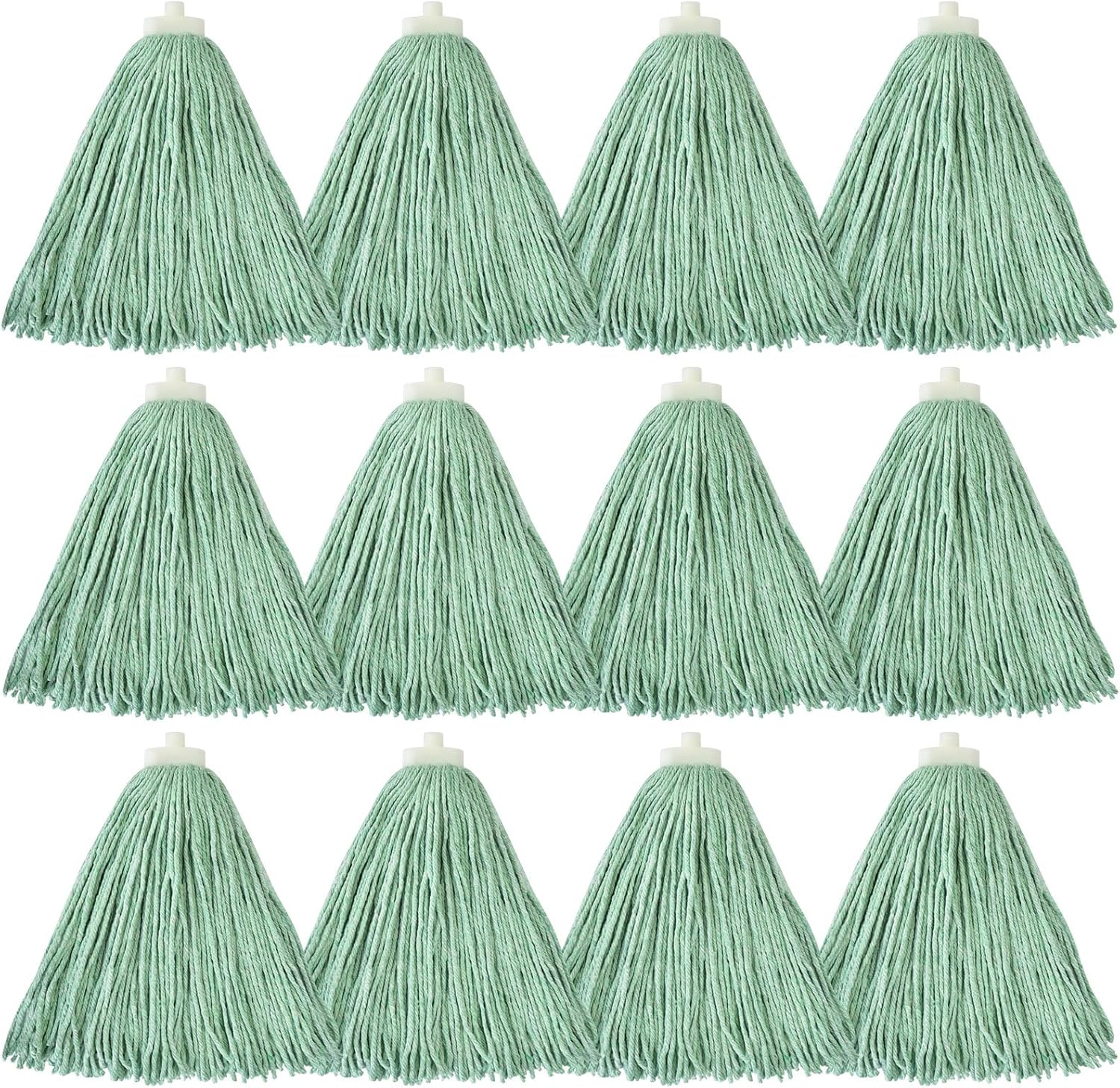 Matthew Cleaning Screw-on Heavy Duty Cotton Wet Mop Replacement Heads(Green, Medium,12 Pack) with 2 Pack Microfiber Cloth for Residential & Commercial Floor Cleaning Use- Fit Standard American Screw