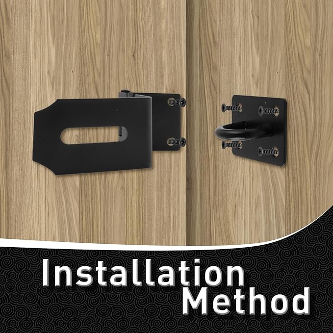 HOWDIA 4 Inch Door Hasp Latch 90 Degree, Stainless Steel Safety Right Angle Padlock Hasp Locking Latch Security Door Clasp Hasp Lock Latch for Push/Sliding/Barn Door, 2mm Thick, Brushed Black