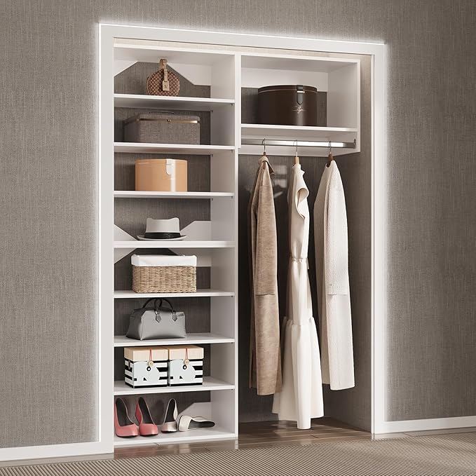 Modular Closet System, 49" Wide Closet Organizer System with Towers and Hanging, Wood Closet Tower Storage for Walk In Closets, Wall Mounted Wardrobe Organizer Kit System, Bedroom, White