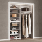 Modular Closet System, 61" Wide Closet Organizer System with Towers and Hanging, Wood Closet Tower Storage for Walk In Closets, Wall Mounted Wardrobe Organizer Kit System, Bedroom, White