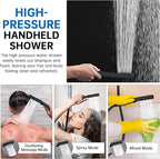 G-Promise All Metal 12 Inch Shower Head with Massage Mode Handheld, Rain Shower Head with Handheld Spray Combo, 3-Way Diverter with Pause Setting, 11 Inch Adjustable Extension Arm (Matte Black)