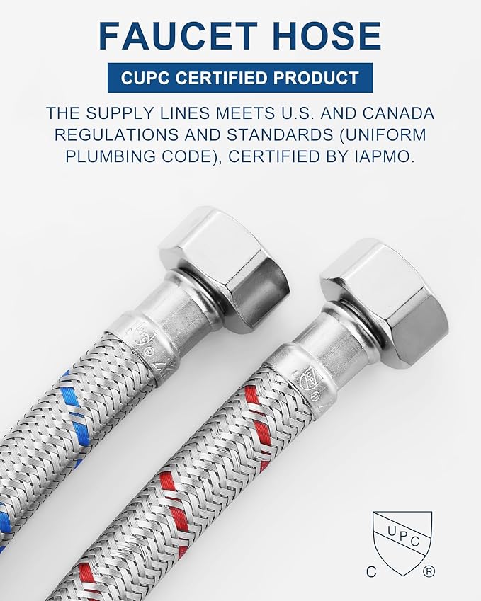 ALEASHA 30'' Faucet Supply Line Bathroom Kitchen cUPC Faucet Hose with G1/2" FIP x 3/8" Compression Water Faucet Hose Stainless Steel Braided Sink Hose Connector 2 PCS
