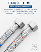 ALEASHA 16'' Length Faucet Supply Line, Stainless Steel Braided cUPC Sink Hose with G1/2" FIP x 3/8" Compression Supply Hose for Sink Faucet Bathroom Kitchen Faucet Connector Water Supply Line 2 PCS