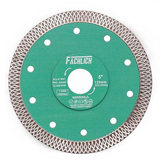 Diamond Porcelain Saw Blade, 5"/125MM Super Thin Dry Wet Cutting Disc with X Teeth Turbo Mesh Rim,for Ceramic Tile Porcelain Granite Marbles