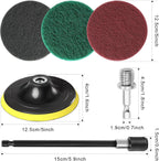 Power Scrub Pads Drill Attachment, GOH DODD 15 Pieces 5 Inch Headlight Restoration Kit Cleaning Kit Scouring Pads with Baker and Universal Shaft for Kitchen, Bathroom, Grout, Carpet, Tub, Grill, Tile