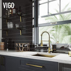 VIGO Brant 19'' H Single Handle Pull-Down Sprayer Kitchen Faucet in Matte Brushed Gold-VG02003MG