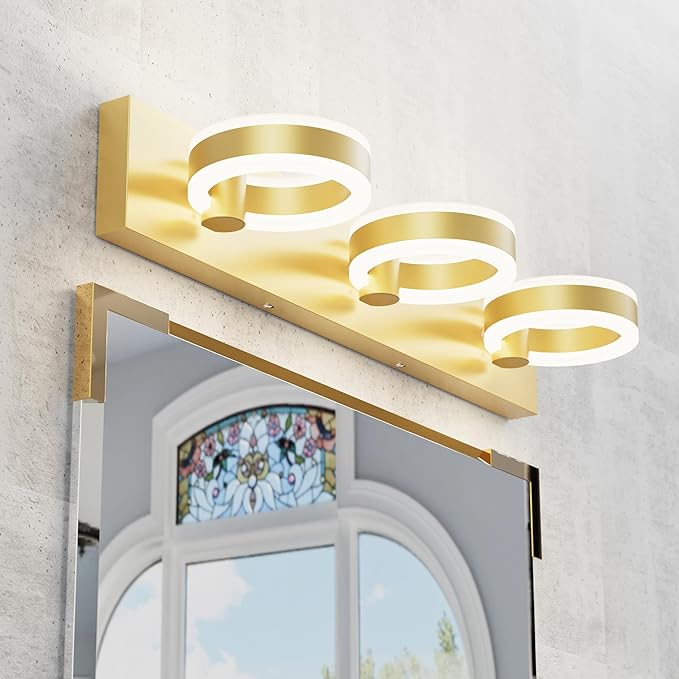 LED Bathroom Light Fixtures, 24inch Gold Vanity Lights, Modern 3 Light Acrylic Wall Sconces, 350° Rotatable Wall Lighting Fixture Over Mirror