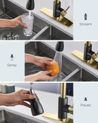 FORIOUS Kitchen Faucets with Pull Down Sprayer, High Arc Single Handle Classic Stainless Steel Sink Faucet 1 or 3 Hole, Suitable for Farmhouse Camper Laundry Rv Bar, Black Gold