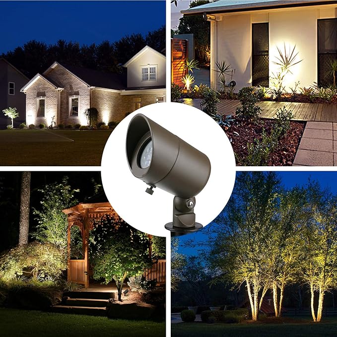 DAONEG 4W LED Landscape Spotlights GL101-BZLED8 Bronze 8 Pack Low Voltage Warm White Waterproof for Driveway, Yard, Lawn, Patio, Walls, Trees, Flags, Outdoor Light