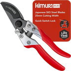 Kimura® 8" Pro Bypass Pruning Shears, Heavy Duty Japanese SK5 Steel Blades, 1 inch Cut Capacity, Non-Slip PVC Coated Handles, Lightweight & Ergonomic, Japanese Pruners, Professional Garden Clippers